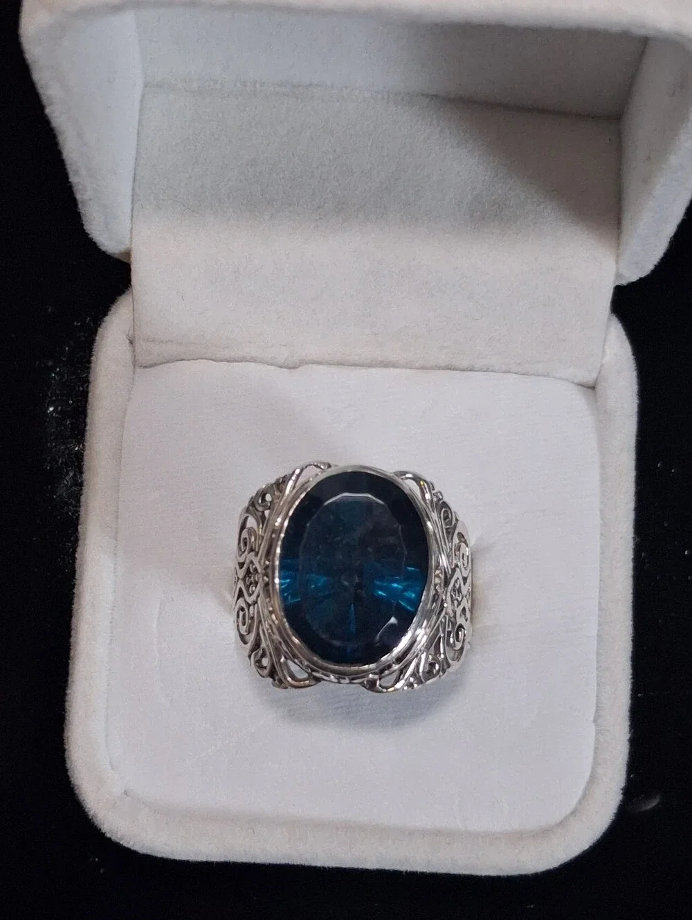 Capri Blue Quartz Bali Legacy Sterling Silver Ring Vintage Vibe Whimsigoth Sz 9